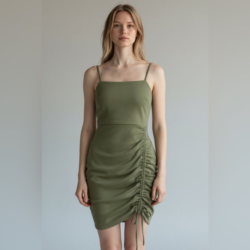 Windsor Olive Green Ruched Mini Dress - Size Small